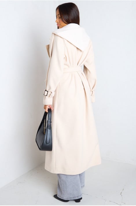Manteau long en polaire à capuche