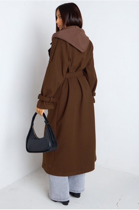 Manteau long en polaire à capuche