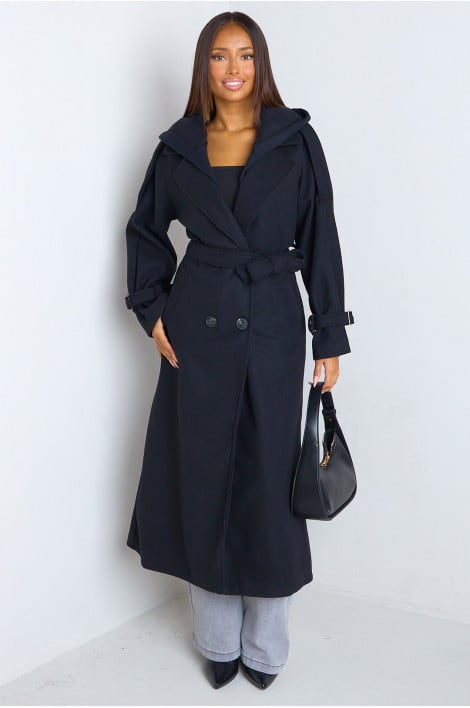 Manteau long en polaire à capuche
