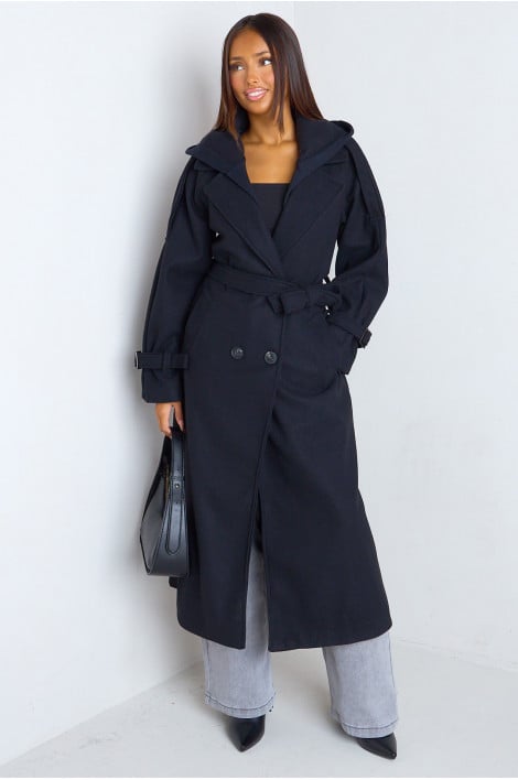 Manteau long en polaire à capuche