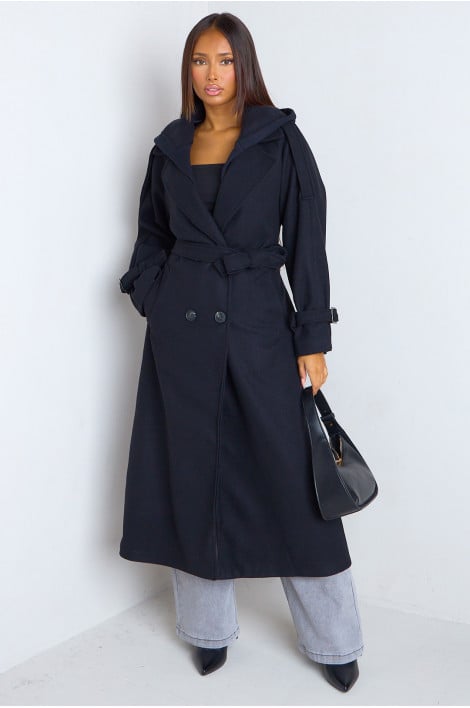 Manteau long en polaire à capuche