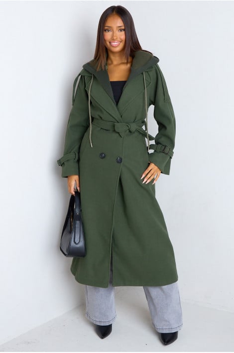 Manteau long en polaire à capuche