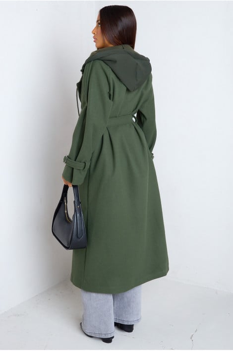 Manteau long en polaire à capuche