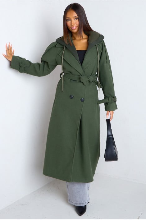 Manteau long en polaire à capuche