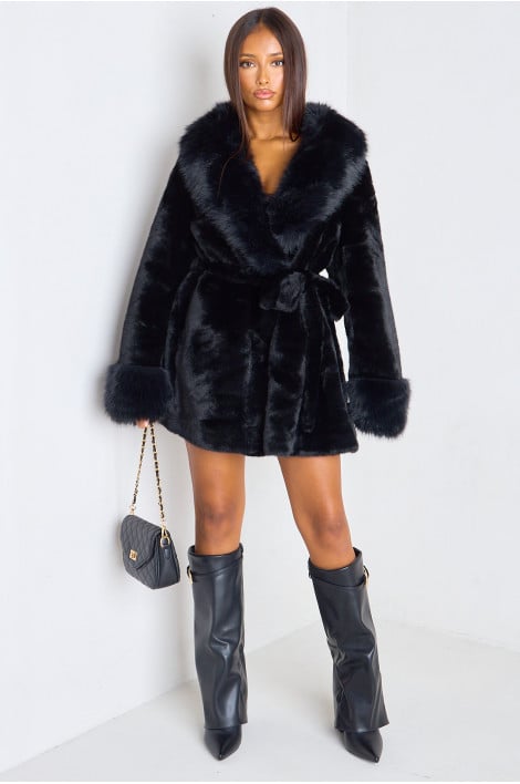 Manteau mi-long à fausse fourrure