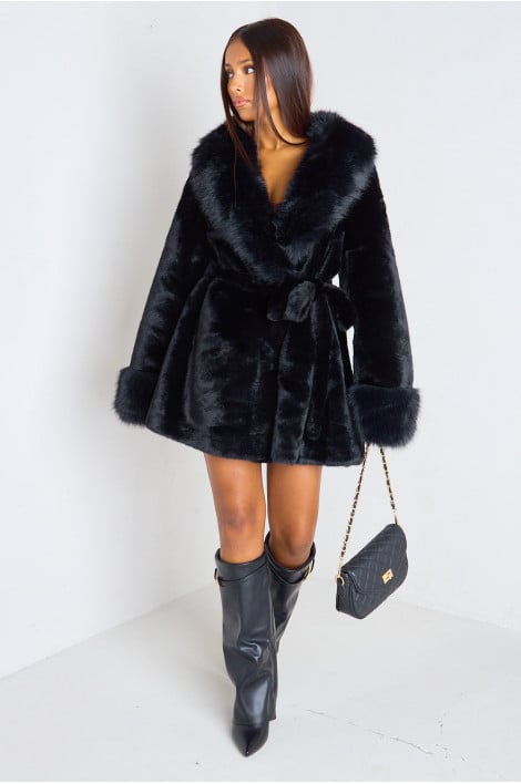 Manteau mi-long à fausse fourrure