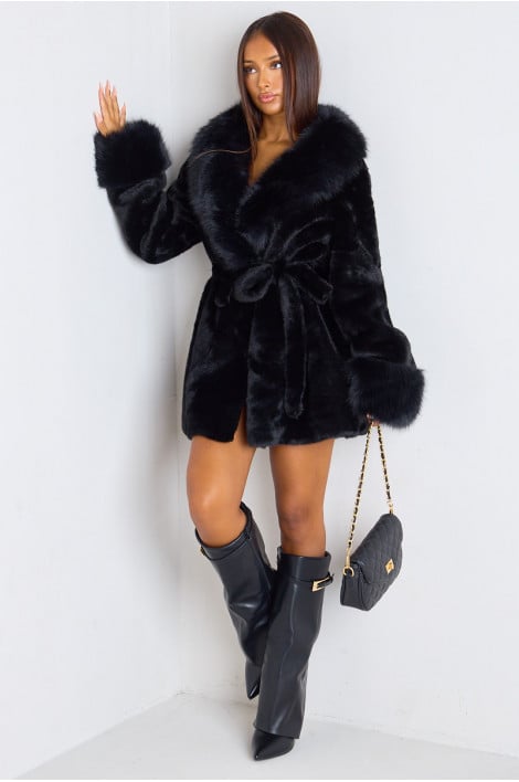 Manteau mi-long à fausse fourrure