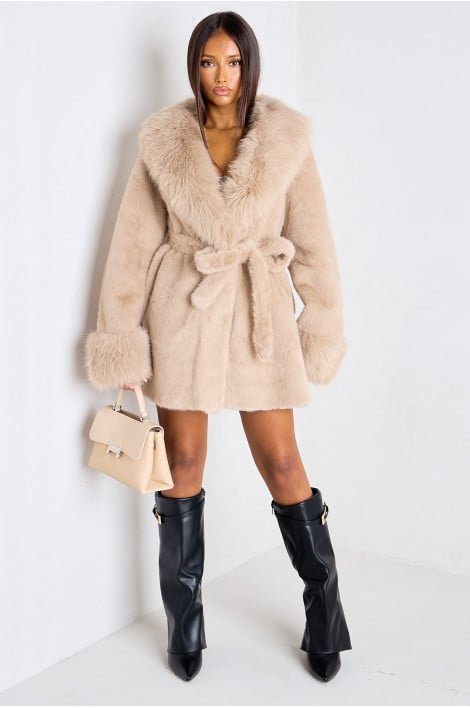 Manteau mi-long à fausse fourrure