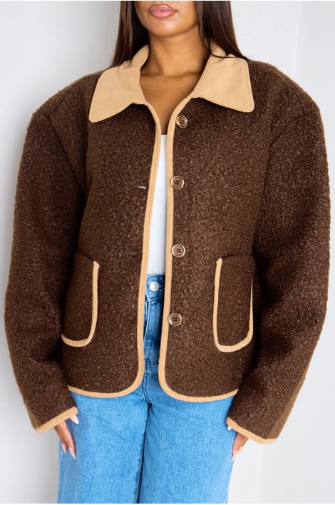 Veste en laine bouclée marron foncé