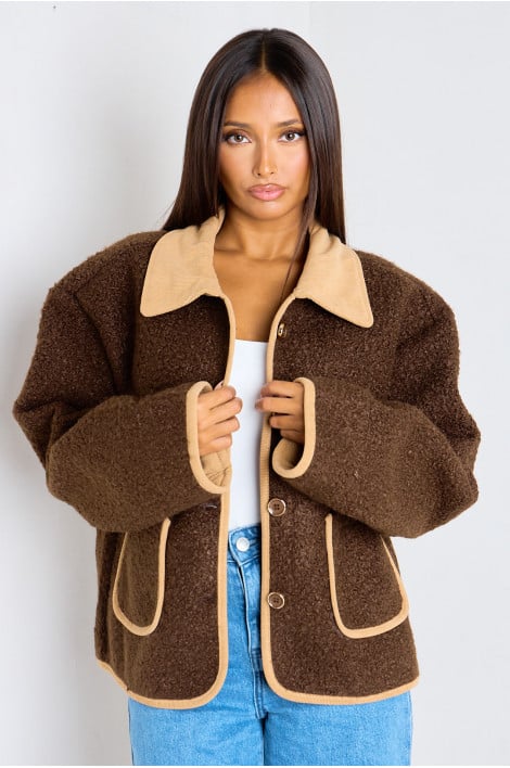 Veste en laine bouclée marron foncé