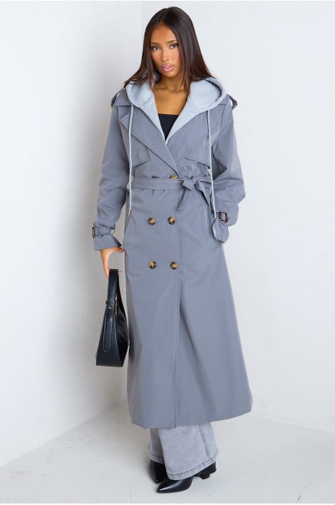 Veste longue bleu marine à capuche