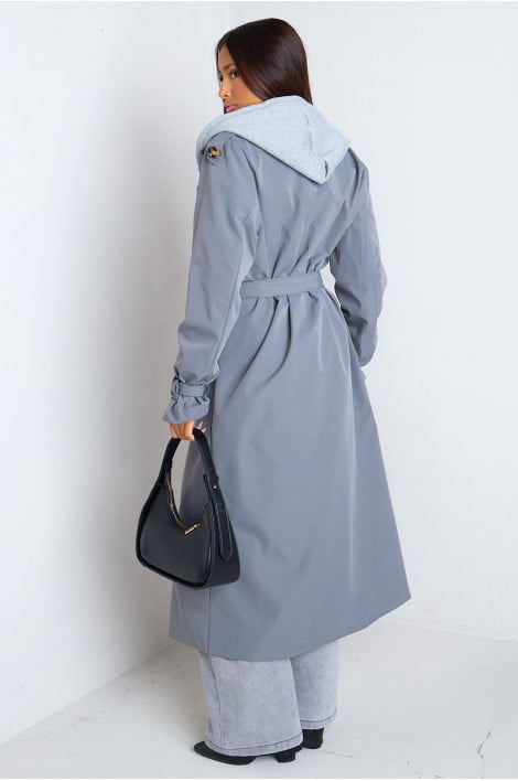 Veste longue bleu marine à capuche